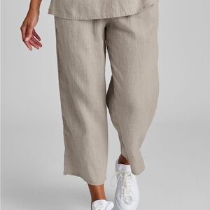 FLAX Tan Linen Cropped Wide Leg Pants Size 3G